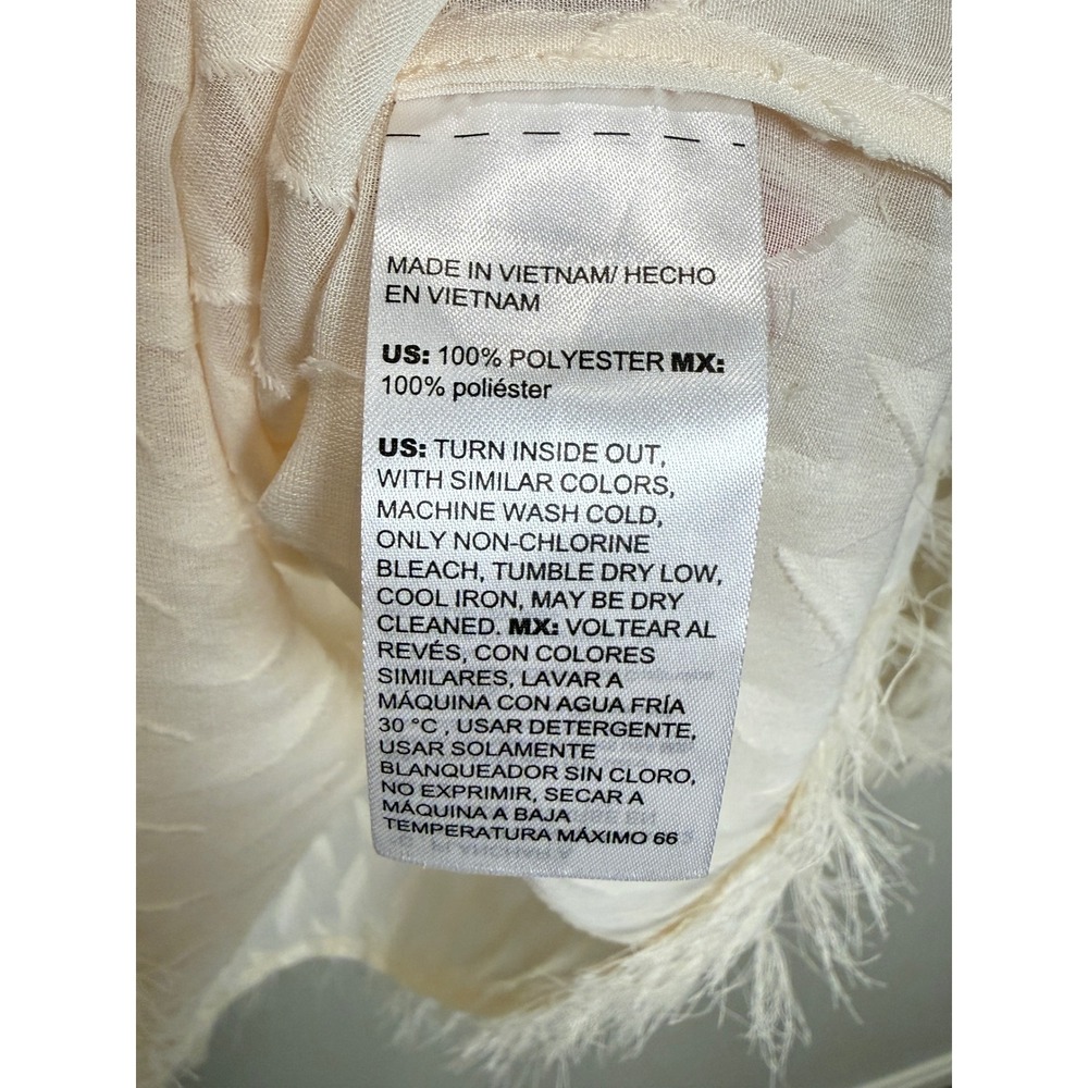 Chicos 4 / 20 Eyelash Fringe Feathered Long Sleeve Peasant Blouse Cream Boho - Picture 10 of 11